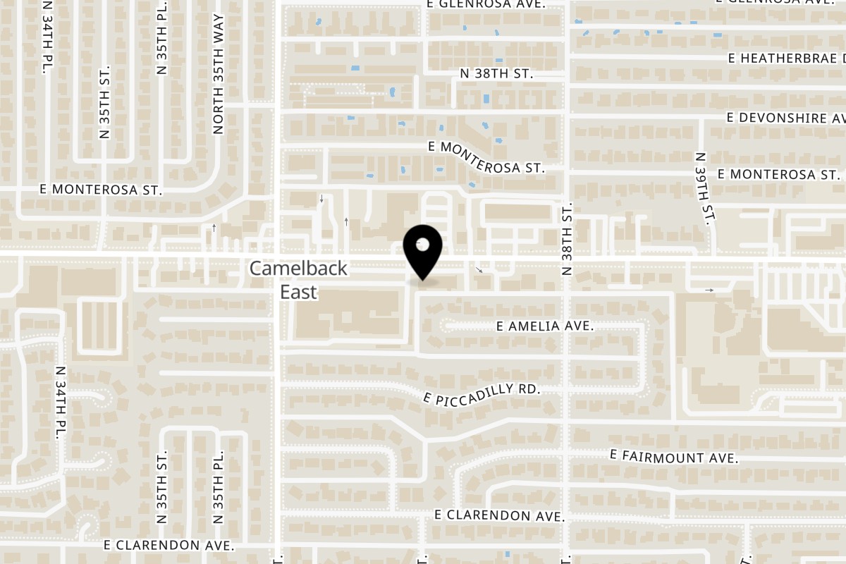 Map showing the location of Effin Egg Arizona on 3701 E Indian School Rd in Phoenix